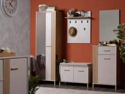 Appendiabiti Beige Marrone Rovere set Fissaggio a Muro Incluso 6 Ganci 83h cm, Installazione a Muro - Igliano