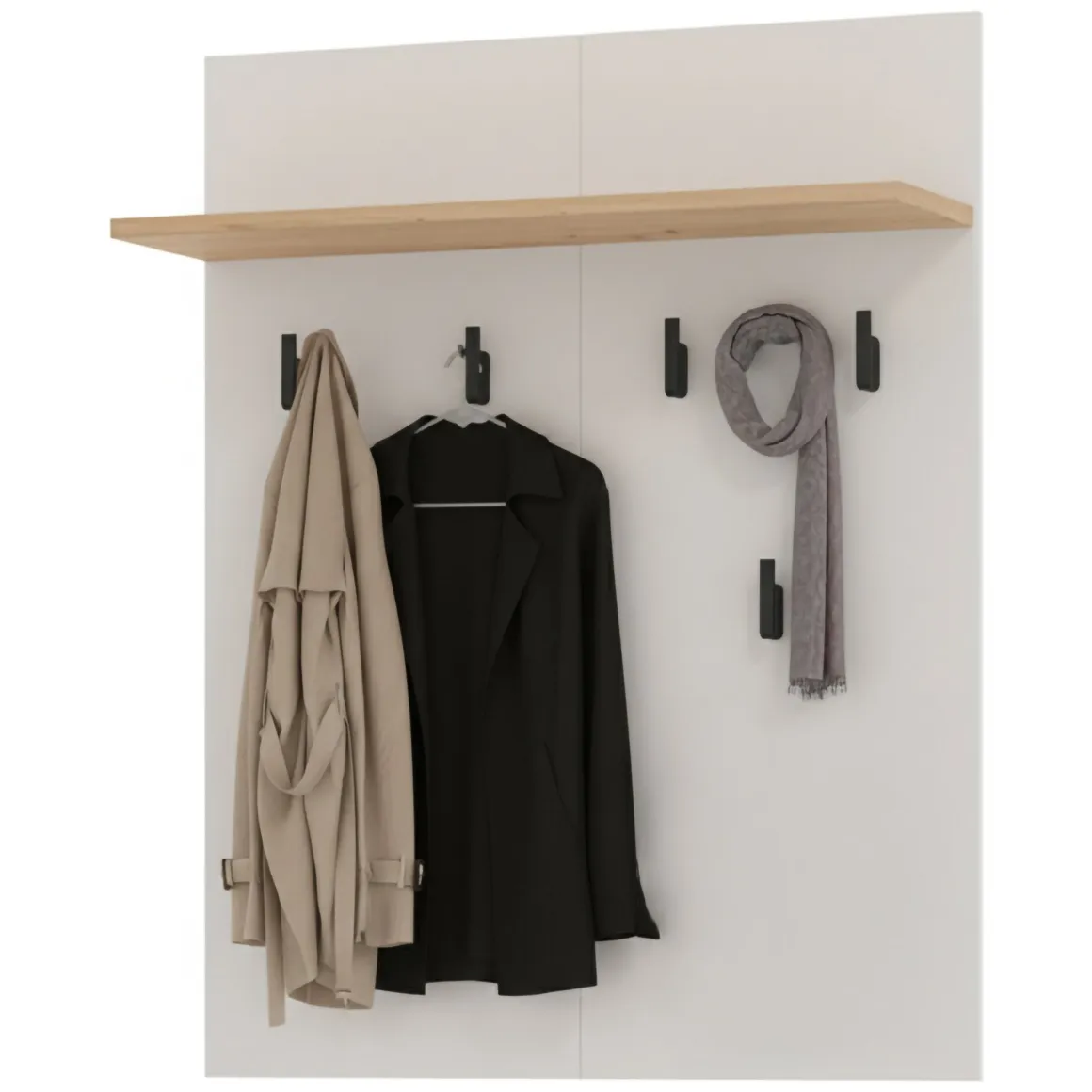 Appendiabiti Beige Marrone Rovere set Fissaggio a Muro Incluso 6 Ganci 83h cm, Installazione a Muro - Igliano