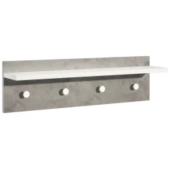 Attaccapanni > Dmora Appendiabiti Bianco Grigio Cemento 4 Ganci Installazione a Muro, Colore Struttura Grigio - Mozzo Grigio, Bianco Cemento