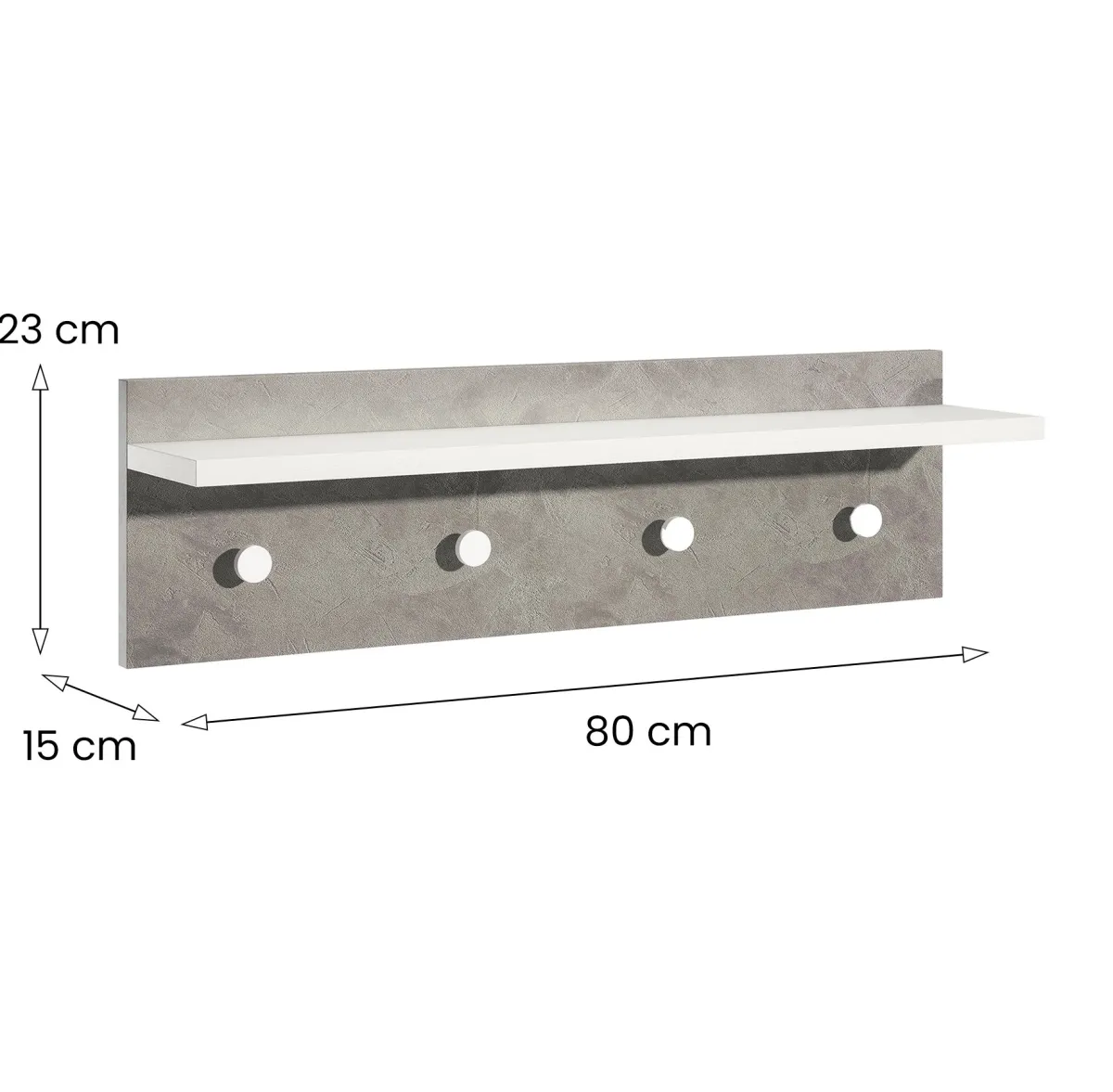 Attaccapanni > Dmora Appendiabiti Bianco Grigio Cemento 4 Ganci Installazione a Muro, Colore Struttura Grigio - Mozzo Grigio, Bianco Cemento