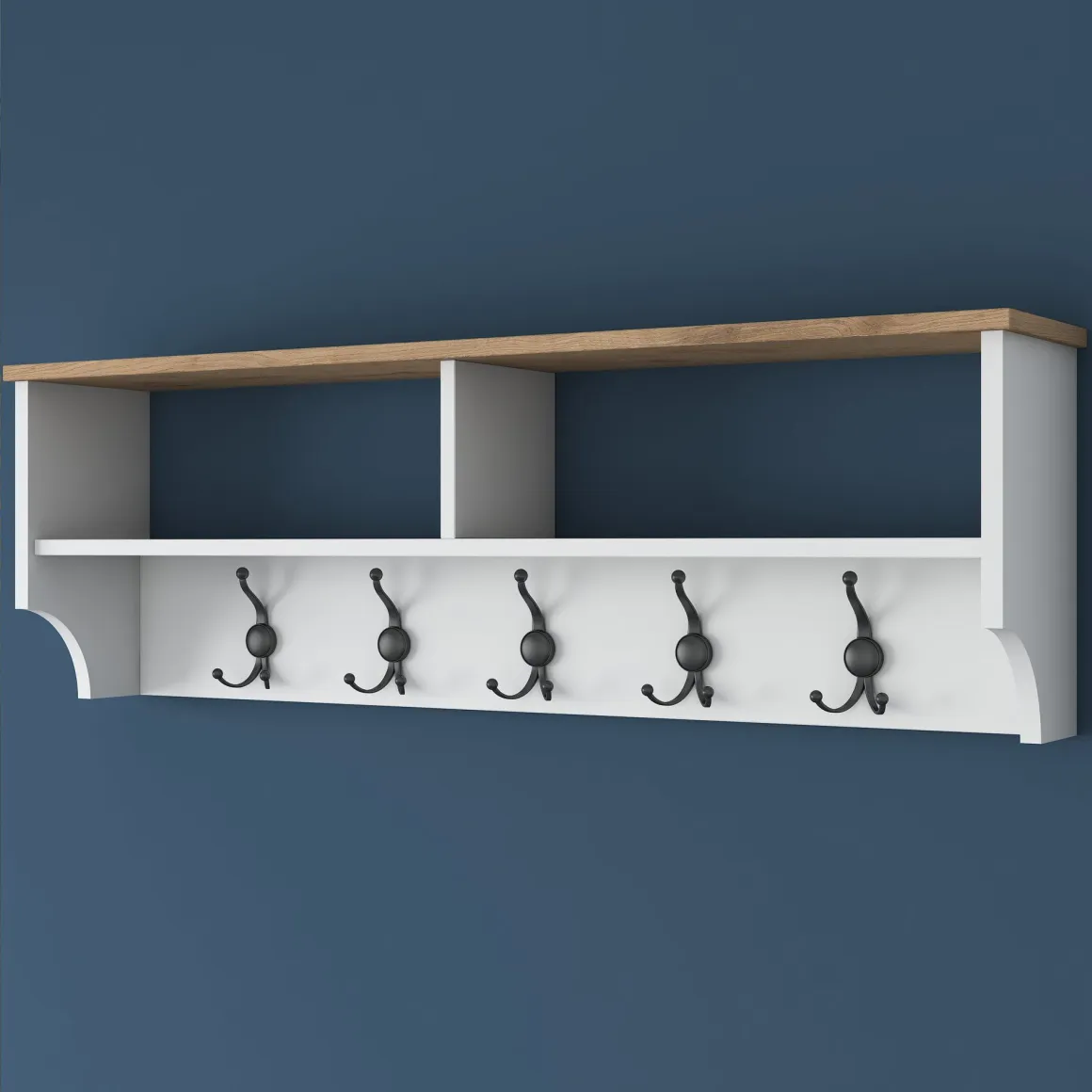 Appendiabiti Bianco Marrone Rovere 5 Ganci Installazione a Muro 37h cm, Colore Struttura Marrone - Magherno