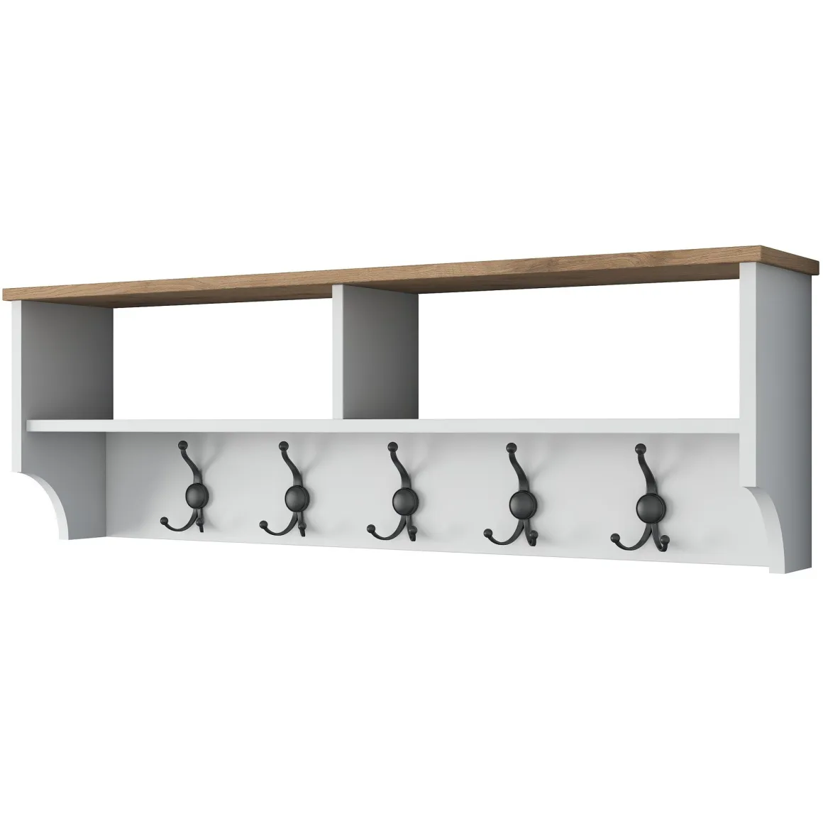 Appendiabiti Bianco Marrone Rovere 5 Ganci Installazione a Muro 37h cm, Colore Struttura Marrone - Magherno
