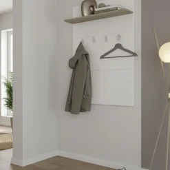 Appendiabiti Bianco Marrone Rovere set Fissaggio a Muro Incluso 4 Ganci 114h cm, Installazione a Muro - Montese