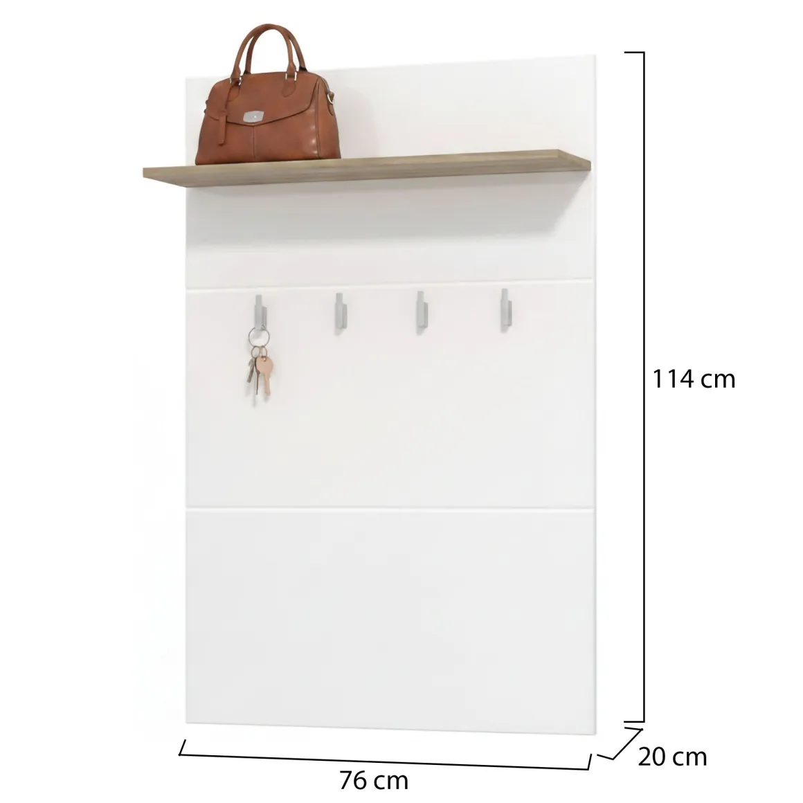 Appendiabiti Bianco Marrone Rovere set Fissaggio a Muro Incluso 4 Ganci 114h cm, Installazione a Muro - Montese