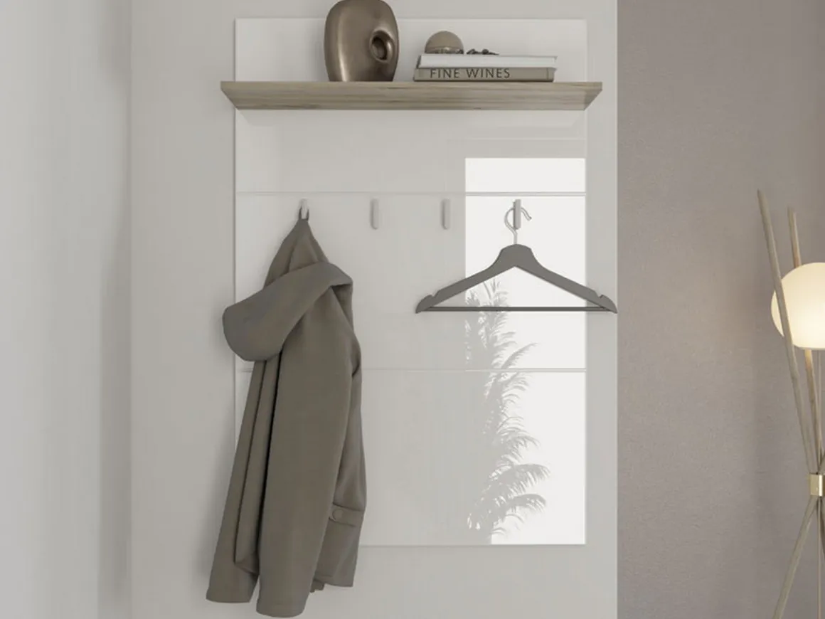 Appendiabiti Bianco Marrone Rovere set Fissaggio a Muro Incluso 4 Ganci 114h cm, Installazione a Muro - Montese