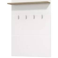 Appendiabiti Bianco Marrone Rovere set Fissaggio a Muro Incluso 4 Ganci 114h cm, Installazione a Muro - Montese