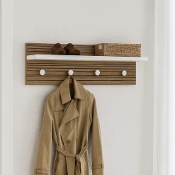 Attaccapanni > Dmora Appendiabiti Bianco Marrone Rovere 4 Ganci Installazione a Muro, Colore Struttura Marrone - Mozzo Marrone, Bianco Rovere