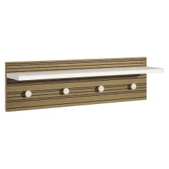 Attaccapanni > Dmora Appendiabiti Bianco Marrone Rovere 4 Ganci Installazione a Muro, Colore Struttura Marrone - Mozzo Marrone, Bianco Rovere