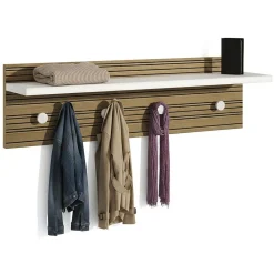Attaccapanni > Dmora Appendiabiti Bianco Marrone Rovere 4 Ganci Installazione a Muro, Colore Struttura Marrone - Mozzo Marrone, Bianco Rovere