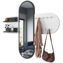 Appendiabiti Bianco Nero Antracite con Specchio 9 Ganci 120h cm, Installazione a Muro - Guardia