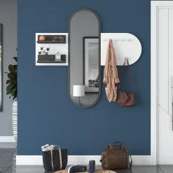 Appendiabiti Bianco Nero Antracite con Specchio 9 Ganci 120h cm, Installazione a Muro - Guardia