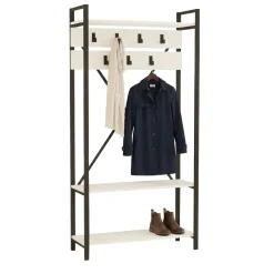 Attaccapanni > Dmora Appendiabiti Bianco Nero 7 Ganci Installazione a Terra 180h cm, Colore Struttura Nero - Celiera Nero, Bianco