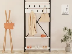 Attaccapanni > Dmora Appendiabiti Bianco Nero 7 Ganci Installazione a Terra 180h cm, Colore Struttura Nero - Celiera Nero, Bianco