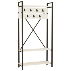 Attaccapanni > Dmora Appendiabiti Bianco Nero 7 Ganci Installazione a Terra 180h cm, Colore Struttura Nero - Celiera Nero, Bianco