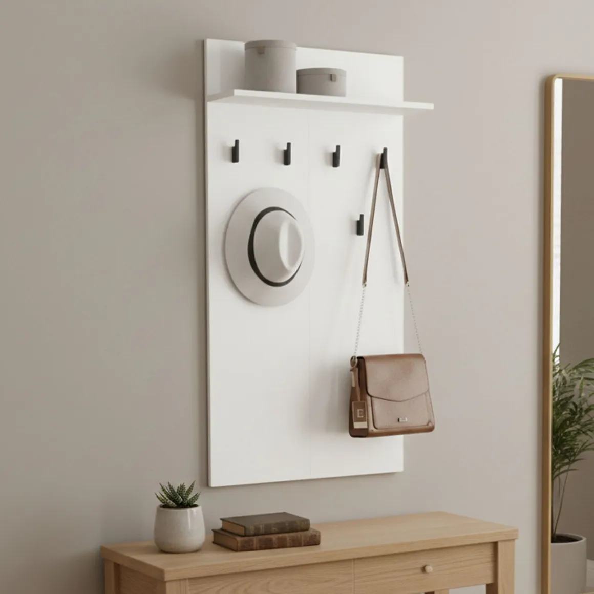 Appendiabiti Bianco Nero set Fissaggio a Muro Incluso 6 Ganci 115h cm, Installazione a Muro - Gonars