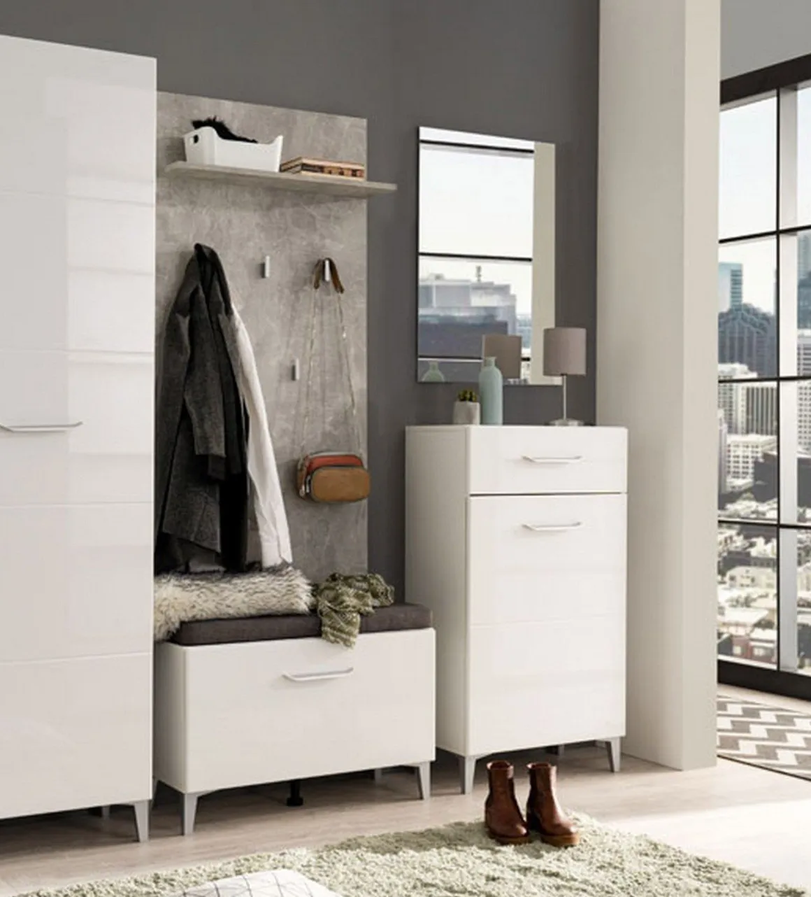 Appendiabiti Grigio Cemento set Fissaggio a Muro Incluso 5 Ganci 137h cm, Installazione a Muro - Traves