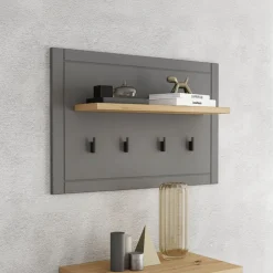Attaccapanni > Dmora Appendiabiti Grigio Scuro Marrone Rovere set Fissaggio a Muro Incluso 4 Ganci 57h cm, Installazione a Muro - Mediglia Marrone Rovere, Grigio Scuro