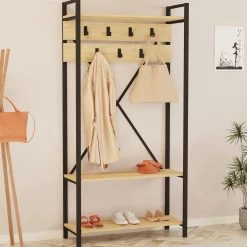 Attaccapanni > Dmora Appendiabiti Marrone Antracite Nero 7 Ganci Installazione a Terra 180h cm, Colore Struttura Nero - Celiera Nero, Marrone Antracite
