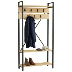 Attaccapanni > Dmora Appendiabiti Marrone Antracite Nero 7 Ganci Installazione a Terra 180h cm, Colore Struttura Nero - Celiera Nero, Marrone Antracite