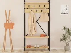 Attaccapanni > Dmora Appendiabiti Marrone Antracite Nero 7 Ganci Installazione a Terra 180h cm, Colore Struttura Nero - Celiera Nero, Marrone Antracite
