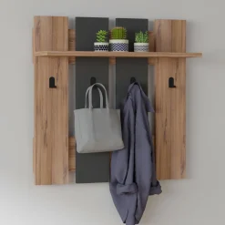 Attaccapanni > Dmora Appendiabiti Marrone Noce Nero Antracite 4 Ganci Installazione a Muro 70h cm, Colore Struttura Nero - Ortueri Nero Antracite, Marrone Noce