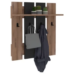 Attaccapanni > Dmora Appendiabiti Marrone Noce Nero Antracite 4 Ganci Installazione a Muro 70h cm, Colore Struttura Nero - Ortueri Nero Antracite, Marrone Noce