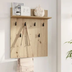 Appendiabiti Marrone Rovere Nodi Nero set Fissaggio a Muro Incluso 6 Ganci 83h cm, Installazione a Muro - Ortelle