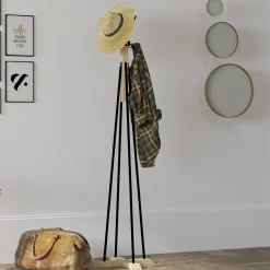 Attaccapanni > Dmora Appendiabiti Nero Marrone Rovere 4 Ganci Installazione a Terra 160h cm, Colore Struttura Marrone - Caravate Marrone, Nero Rovere