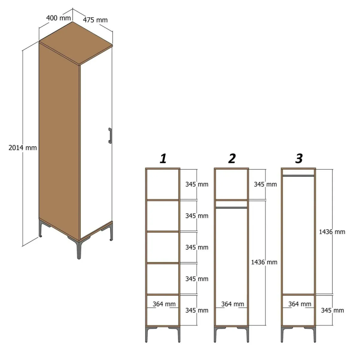 Armadio antracite e noce slim 40x47h cm - Giusta
