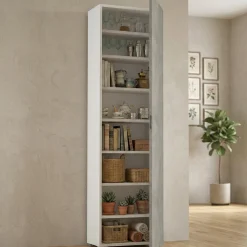 Armadi Multiuso 1 Anta|Camera Da Letto > Dmora Armadio bianco e cemento 1 anta 50x182h cm - Abuela Bianco, Grigio Cemento