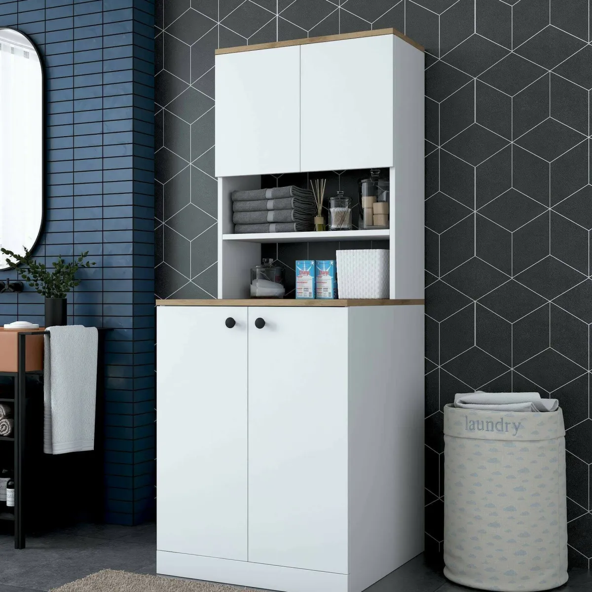 Altri Armadi Multiuso|Camera Da Letto > Dmora Armadio bianco e noce multifunzione 70x183h cm - Marty Marrone, Bianco Noce