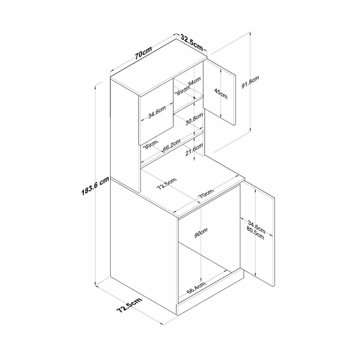 Altri Armadi Multiuso|Camera Da Letto > Dmora Armadio bianco e noce multifunzione 70x183h cm - Marty Marrone, Bianco Noce