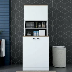 Altri Armadi Multiuso|Camera Da Letto > Dmora Armadio bianco e noce multifunzione 70x183h cm - Marty Marrone, Bianco Noce