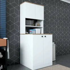 Altri Armadi Multiuso|Camera Da Letto > Dmora Armadio bianco e noce multifunzione 70x183h cm - Marty Marrone, Bianco Noce