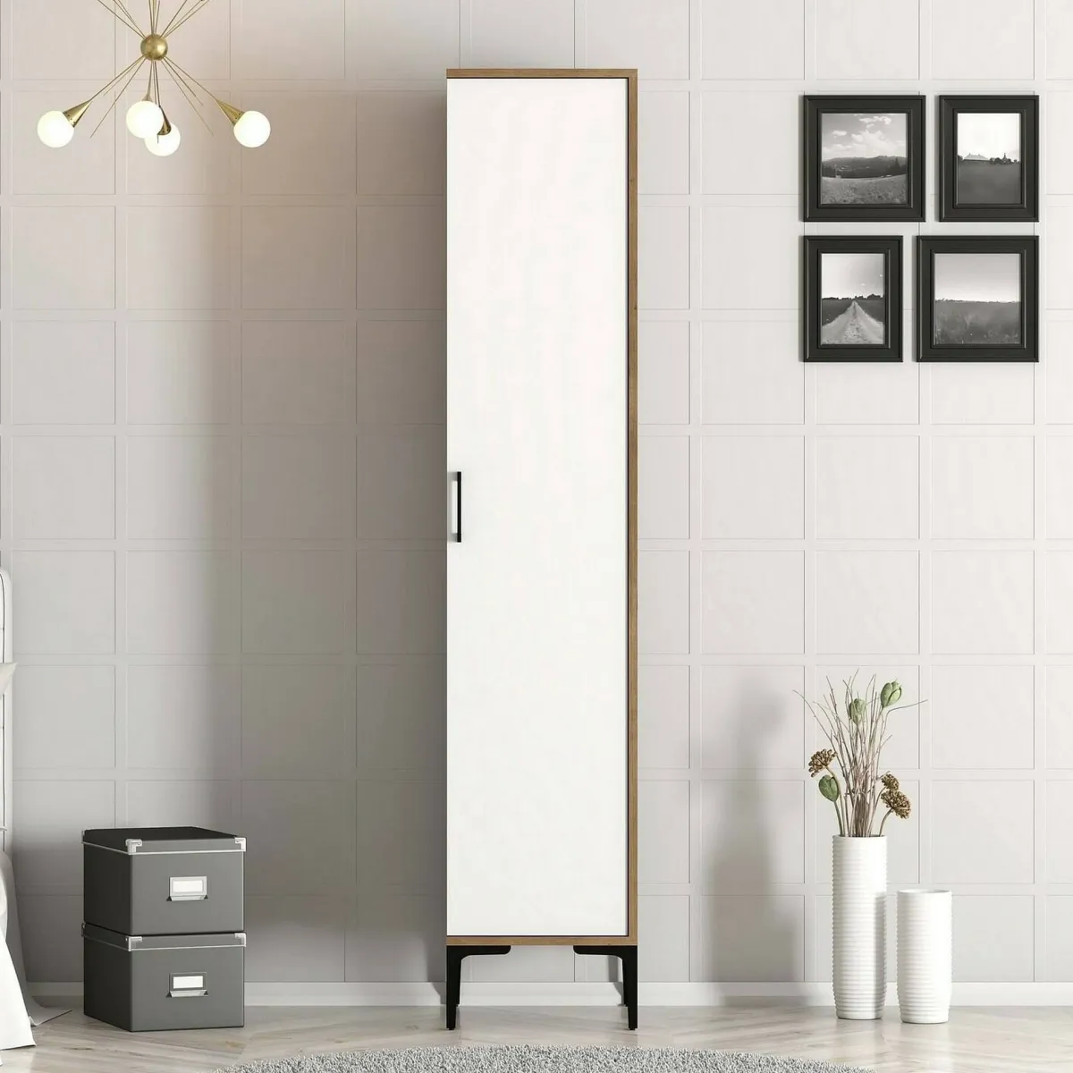 Armadi Multiuso 1 Anta|Camera Da Letto > Dmora Armadio bianco e noce slim 40x47h cm - Giusta Marrone, Bianco Noce