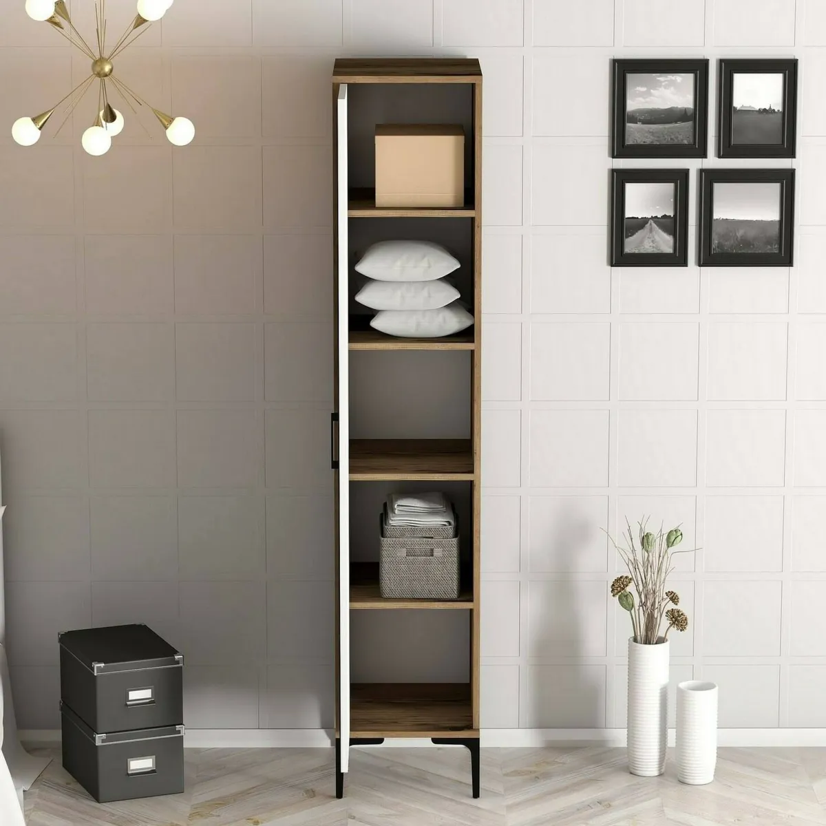 Armadi Multiuso 1 Anta|Camera Da Letto > Dmora Armadio bianco e noce slim 40x47h cm - Giusta Marrone, Bianco Noce