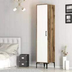 Armadi Multiuso 1 Anta|Camera Da Letto > Dmora Armadio bianco e noce slim 40x47h cm - Giusta Marrone, Bianco Noce
