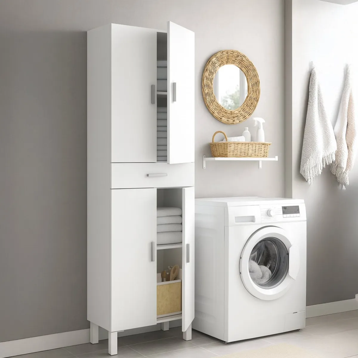 Altri Armadi Multiuso|Camera Da Letto > Dmora Armadio bagno 60x182h cm - Amiga Bianco Lucido