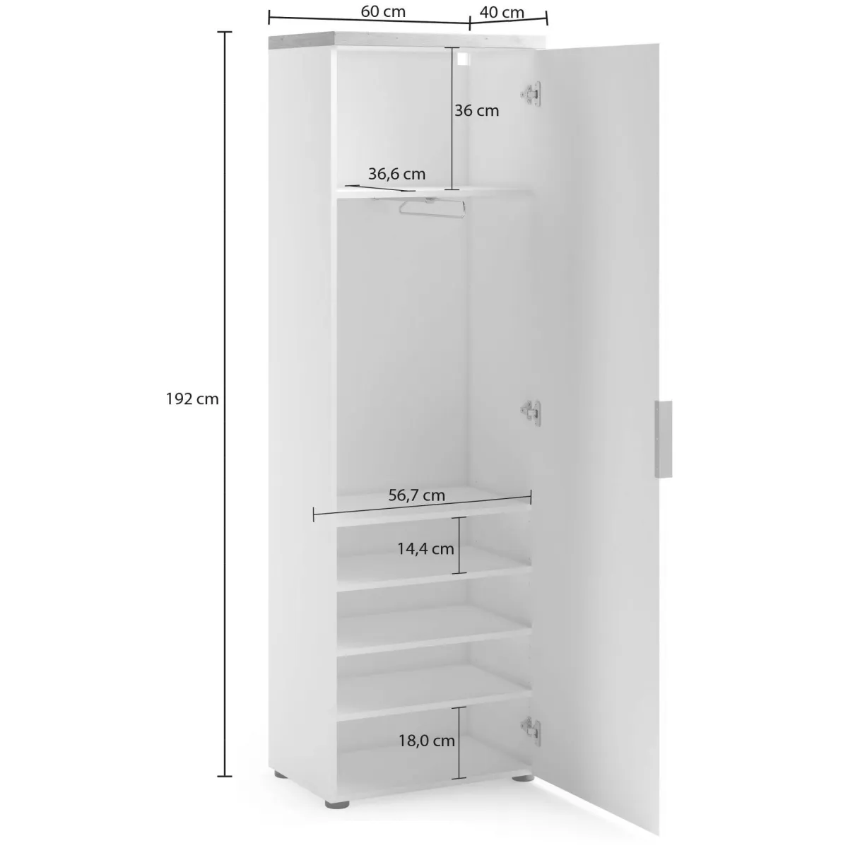 Armadi Multiuso 1 Anta > Dmora Armadio bianco lucido e legno colonna 60x190h cm - Tani Marrone Rovere, Bianco Lucido