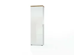 Armadi Multiuso 1 Anta > Dmora Armadio bianco lucido e legno colonna 60x190h cm - Tani Marrone Rovere, Bianco Lucido