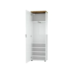 Armadi Multiuso 1 Anta > Dmora Armadio bianco lucido e legno colonna 60x190h cm - Tani Marrone Rovere, Bianco Lucido