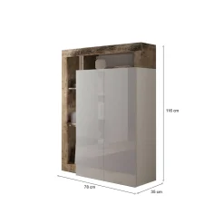 Armadi Multiuso 2 Ante > Dmora Armadio bianco lucido e rovere ante battenti 78x116h cm - Cipresso Marrone Rovere, Bianco Lucido