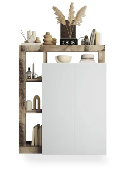 Armadi Multiuso 2 Ante > Dmora Armadio bianco lucido e rovere ante battenti 78x116h cm - Cipresso Marrone Rovere, Bianco Lucido
