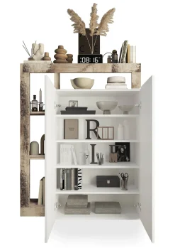 Armadi Multiuso 2 Ante > Dmora Armadio bianco lucido e rovere ante battenti 78x116h cm - Cipresso Marrone Rovere, Bianco Lucido
