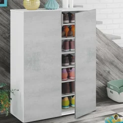 Armadi Multiuso 2 Ante|Bagno > Dmora Armadio cemento e bianco 2 ante 72x103h cm - Athenodora Bianco, Grigio Cemento