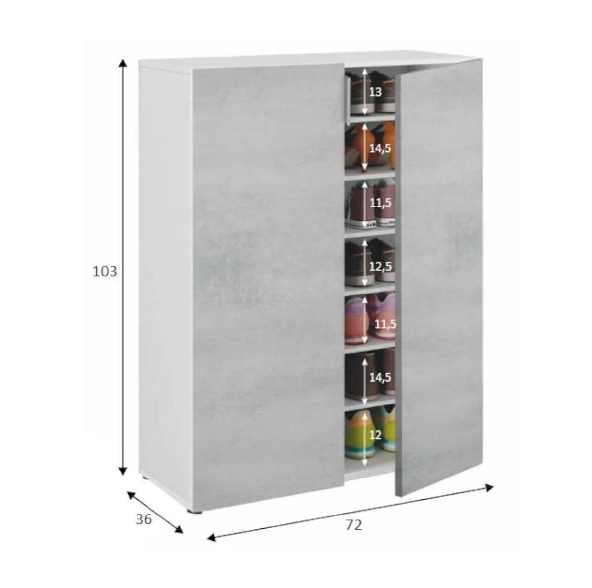 Armadi Multiuso 2 Ante|Bagno > Dmora Armadio cemento e bianco 2 ante 72x103h cm - Athenodora Bianco, Grigio Cemento