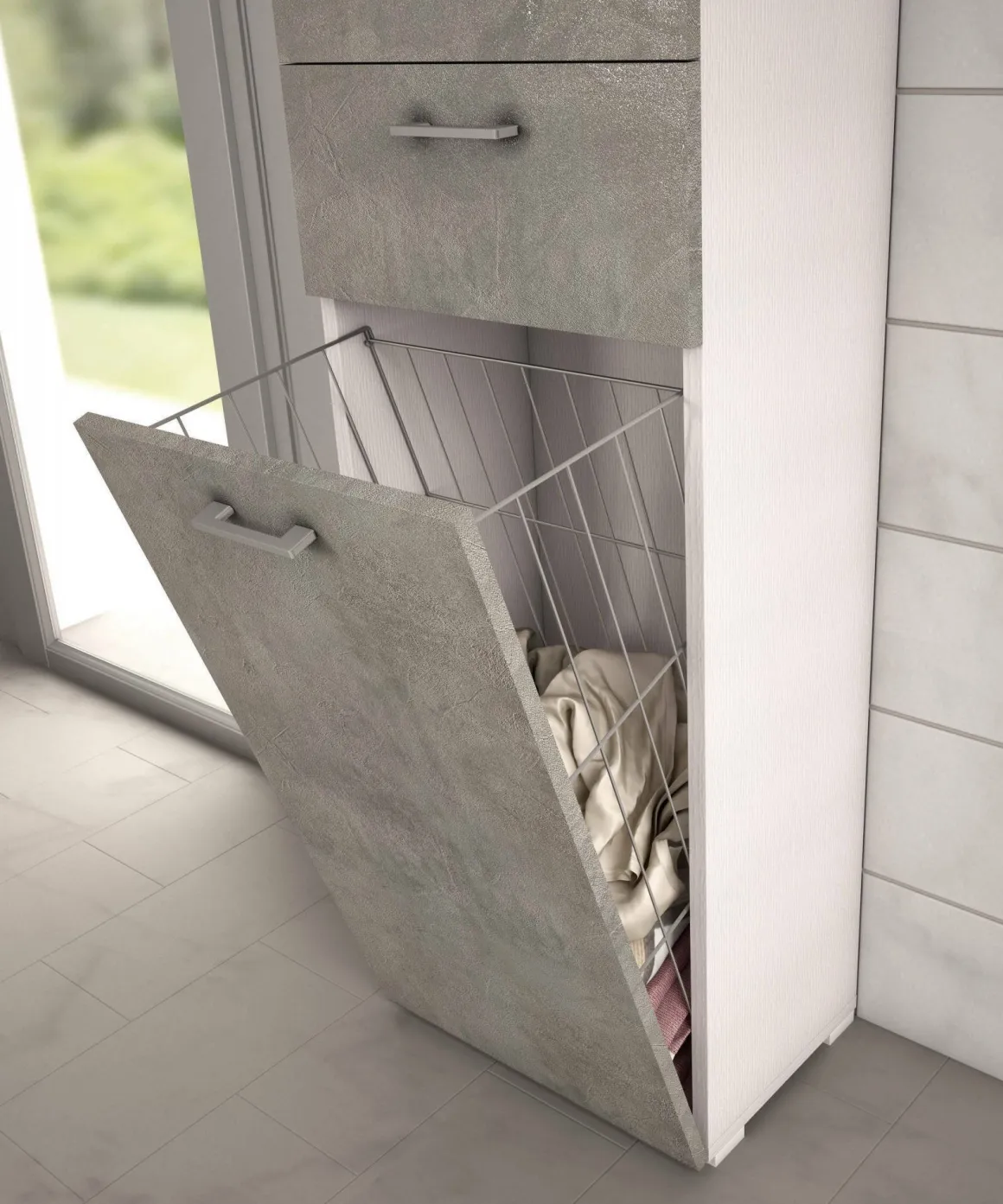 Armadio cemento e bianco con cassetto 45x195h cm - Aryanne