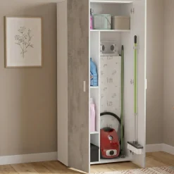 Armadi Multiuso 2 Ante|Camera Da Letto > Dmora Armadio cemento e bianco cucina 80x182h cm - Ashkita Bianco, Grigio Cemento