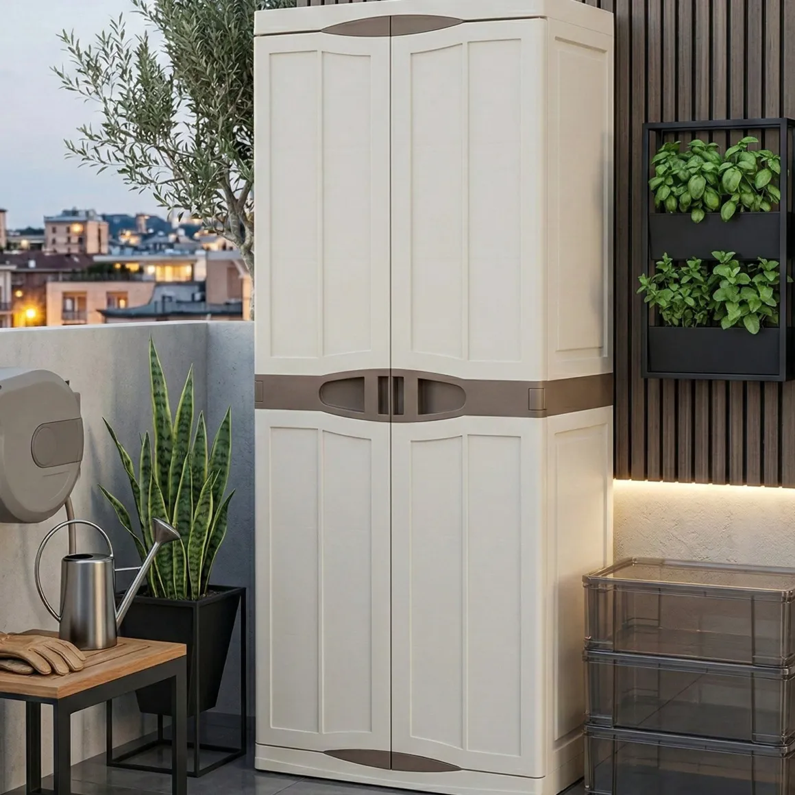 Armadio da esterno 2 ante beige e marrone 70x179h cm - Adenina