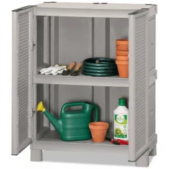 Armadi Da Esterno|Outdoor > Dmora Armadio da esterno 2 ante grigio chiaro e nero 68x169h cm - Ash Nero, Grigio Chiaro